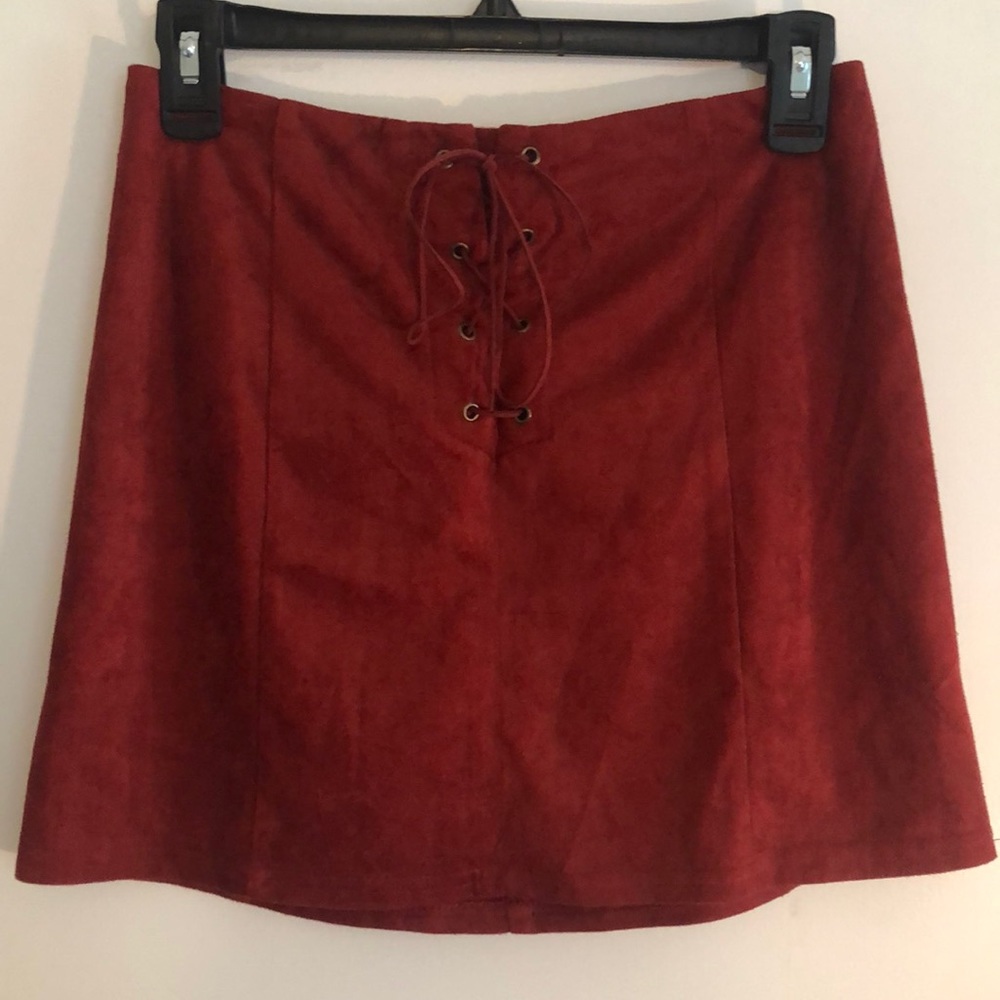 Red Suede Mini Skirt With Ties Forever 21